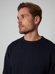 Threadbare Blue Cable Knit Crew Neck Jumper - Image 4 of 4