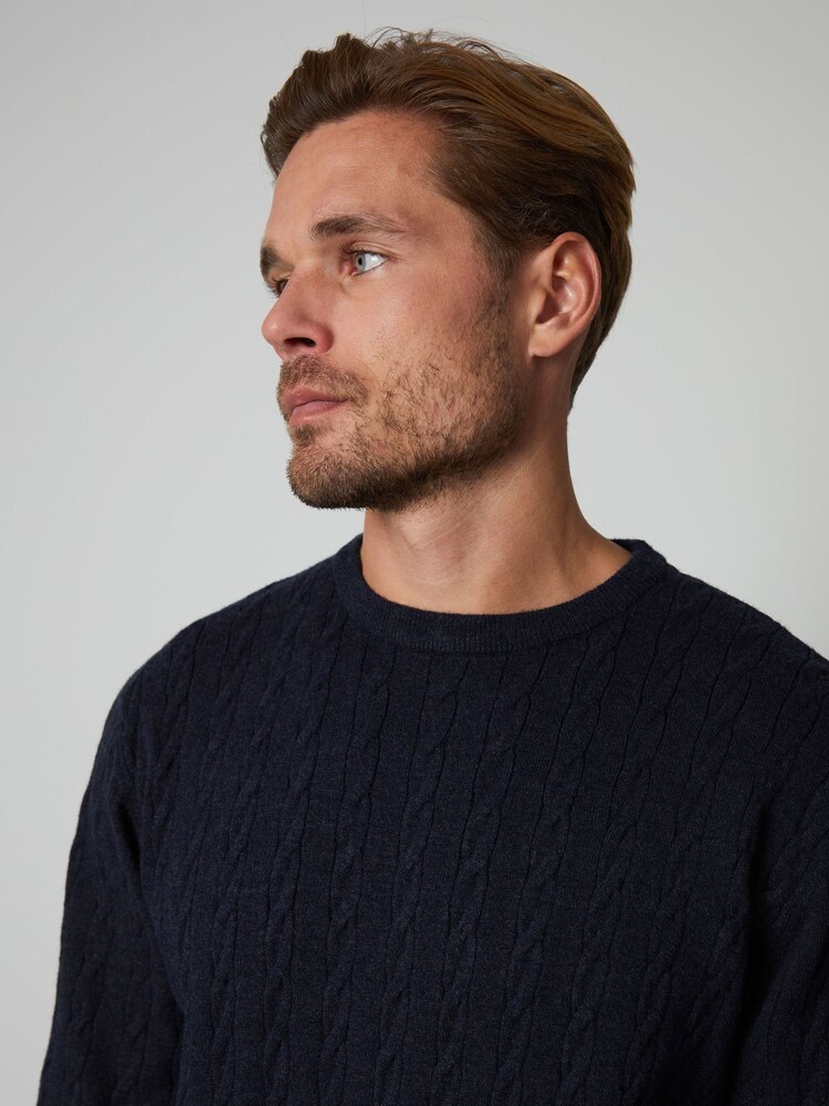 Threadbare Blue Cable Knit Crew Neck Jumper - Image 4 of 4