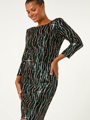 Roman Black Sequin Embellished Velvet Bodycon Dress - Image 4 of 5