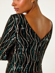 Roman Black Sequin Embellished Velvet Bodycon Dress - Image 5 of 5