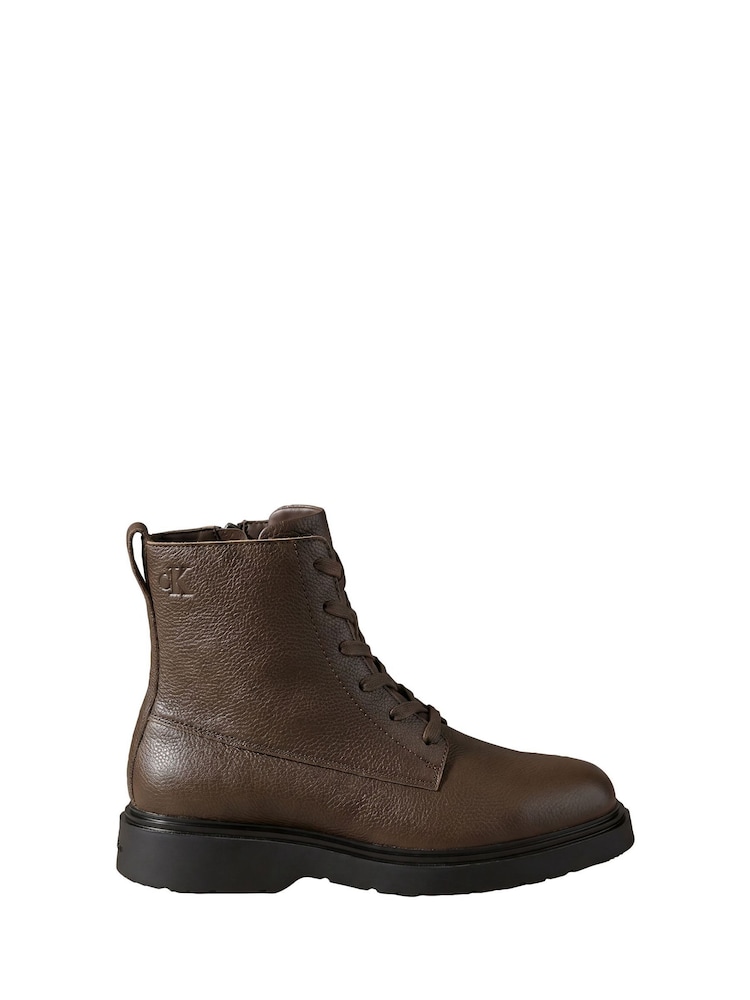 Calvin Klein Black Leather Zip Lace-Up Boots - Image 1 of 6 Calvin Klein Black Leather Zip Lace-Up Boots - Image 1 of 6