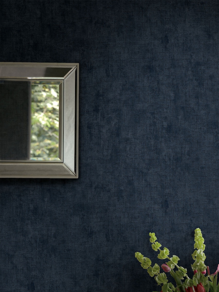 Laura Ashley Midnight Seaspray Blue Plain Textured A4 Wallpaper Sample - Image 1 of 2