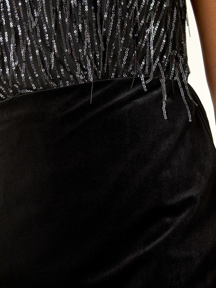 Roman Black Velvet Knee Length Pencil Skirt - Image 5 of 5
