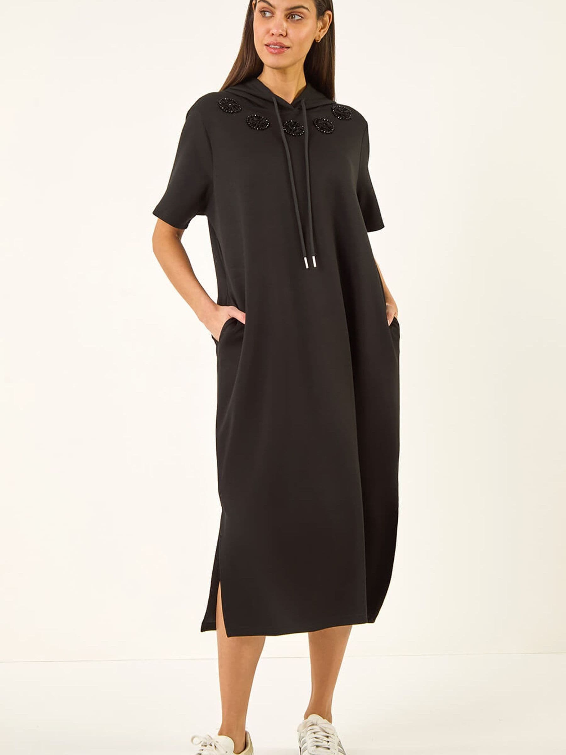 Roman Women's Black Trim Detail Midi T-Shirt Dress - Image 1