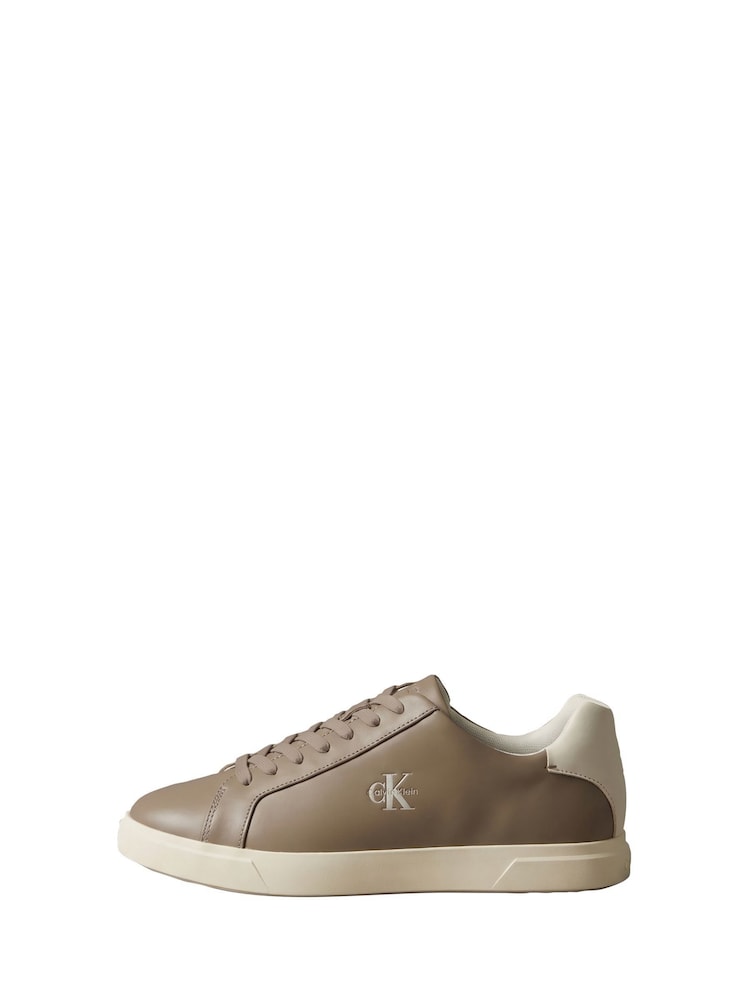 Calvin Klein Brown Leather Signature Logo Trainers - Image 2 of 6 Calvin Klein Brown Leather Signature Logo Trainers - Image 2 of 6