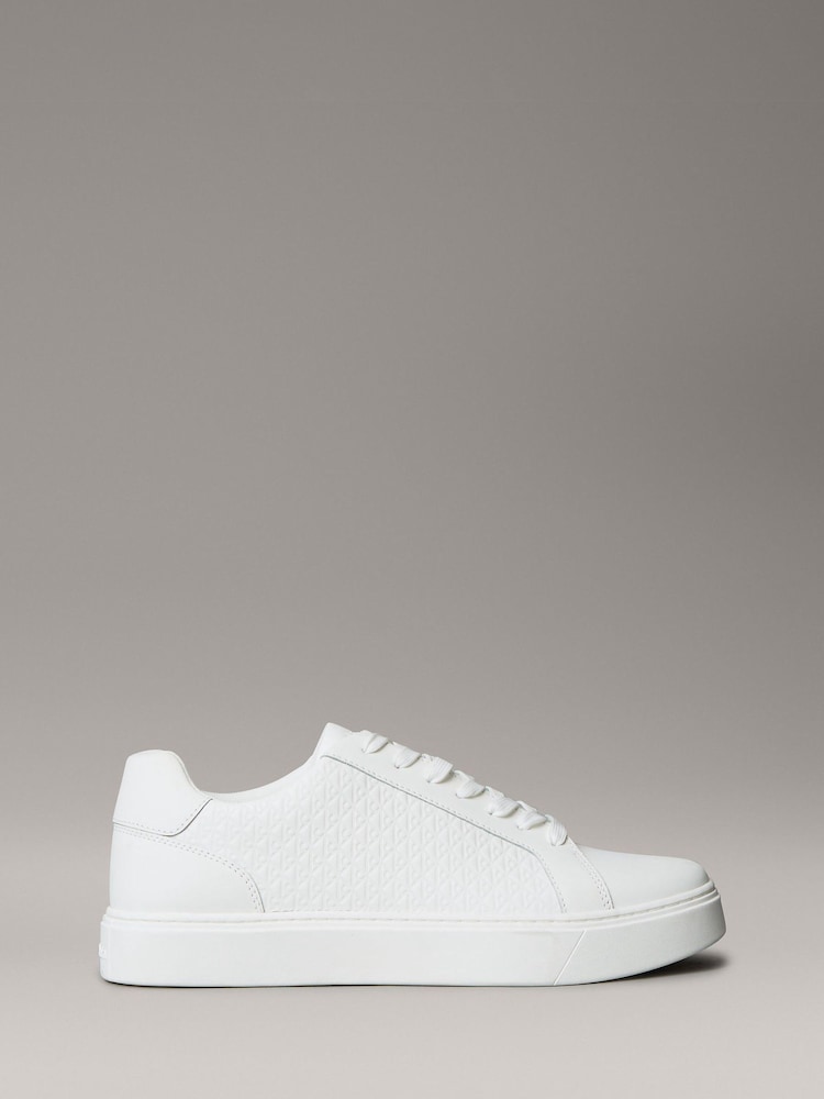 Calvin Klein White Baseline Leather Signature Trainers - Image 1 of 1 Calvin Klein White Baseline Leather Signature Trainers - Image 1 of 1
