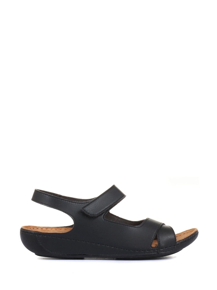 Pavers Black Ladies Touch Fasten Sandals - Image 2 of 6