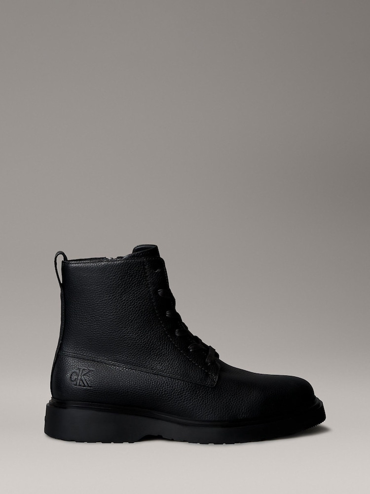 Calvin Klein Black Leather Zip Lace-Up Boots - Image 1 of 1 Calvin Klein Black Leather Zip Lace-Up Boots - Image 1 of 1
