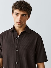 Chocolate Brown Textured Jersey Short Sleeve Shirt - Image 1 of 8