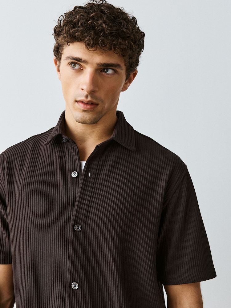 Chocolate Brown Textured Jersey Short Sleeve Shirt - Image 1 of 8 Chocolate Brown Textured Jersey Short Sleeve Shirt - Image 1 of 8