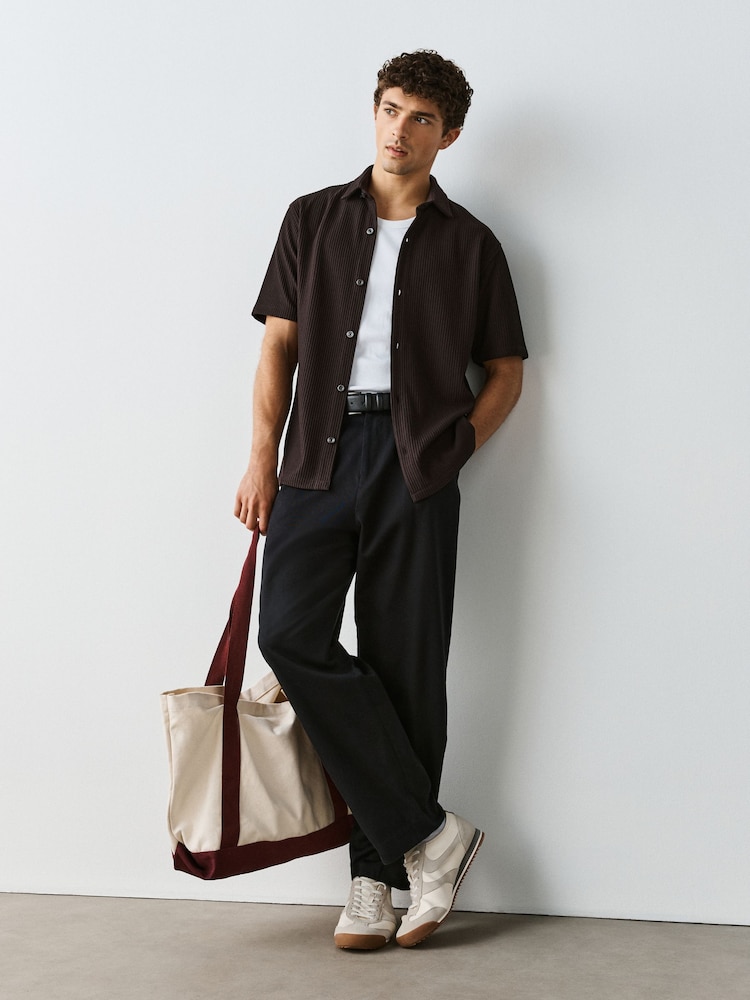 Chocolate Brown Textured Jersey Short Sleeve Shirt - Image 2 of 8 Chocolate Brown Textured Jersey Short Sleeve Shirt - Image 2 of 8