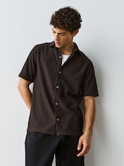 Chocolate Brown Textured Jersey Short Sleeve Shirt - Image 3 of 8