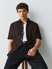 Chocolate Brown Textured Jersey Short Sleeve Shirt - Image 4 of 8