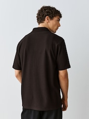 Chocolate Brown Textured Jersey Short Sleeve Shirt - Image 5 of 8