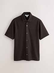 Chocolate Brown Textured Jersey Short Sleeve Shirt - Image 6 of 8