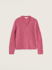 Seasalt Cornwall Pink Dawson Pick V-Neck Wool Blend Jumper - Image 4 of 5