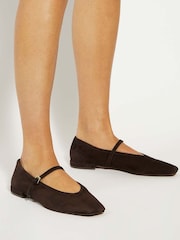 Dune London Brown Wide Fit Hearthrob Ballet Suede Shoes - Image 1 of 6