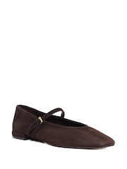 Dune London Brown Wide Fit Hearthrob Ballet Suede Shoes - Image 3 of 6