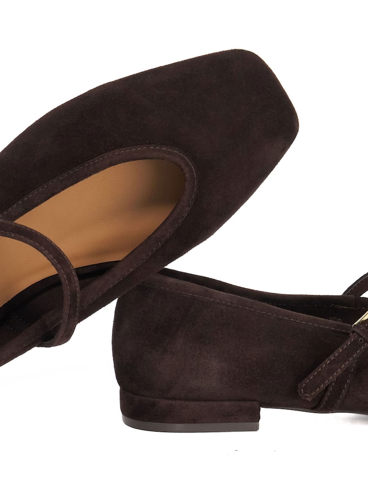 Dune London Brown Wide Fit Hearthrob Ballet Suede Shoes - Image 6 of 6 Dune London Brown Wide Fit Hearthrob Ballet Suede Shoes - Image 6 of 6