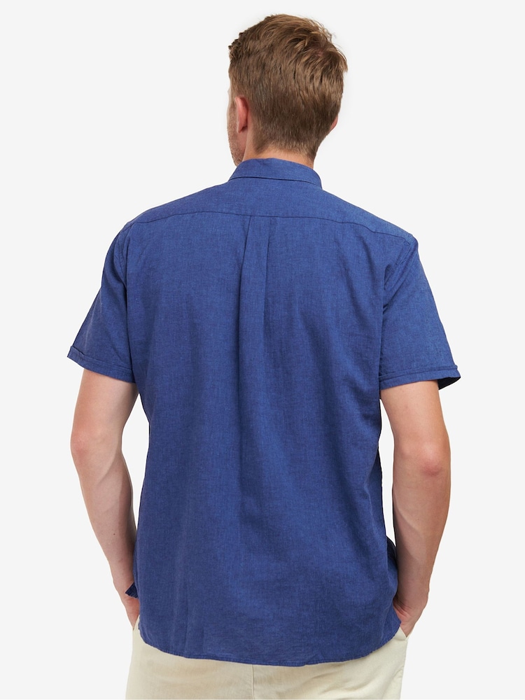 Barbour® Navy Nelson Linen Blend Short Sleeve Shirt - Image 2 of 6