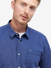Barbour® Navy Nelson Linen Blend Short Sleeve Shirt - Image 4 of 6