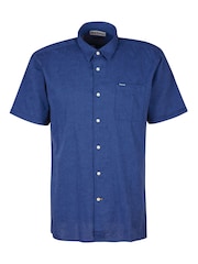 Barbour® Navy Nelson Linen Blend Short Sleeve Shirt - Image 5 of 6