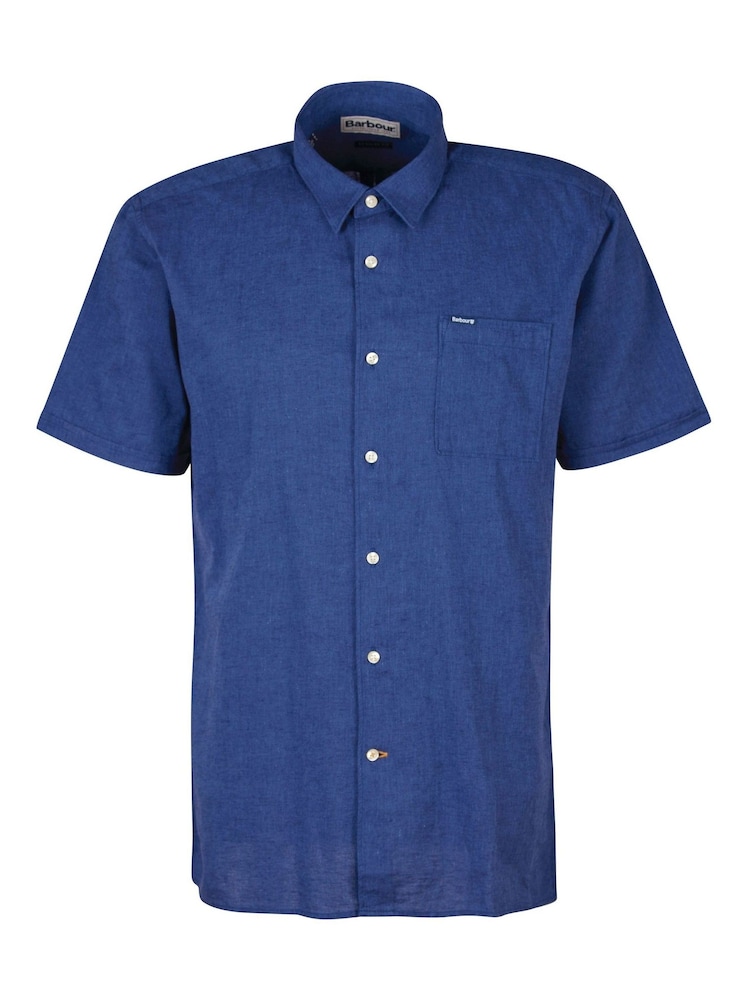 Barbour® Navy Nelson Linen Blend Short Sleeve Shirt - Image 5 of 6