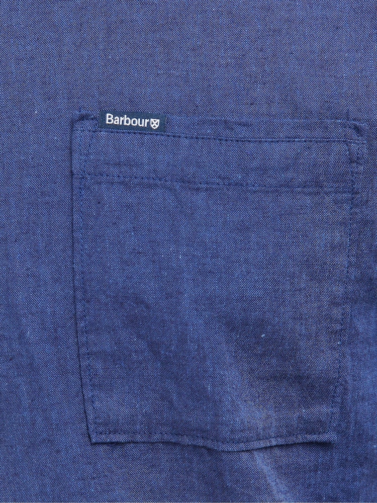 Barbour® Navy Nelson Linen Blend Short Sleeve Shirt - Image 6 of 6