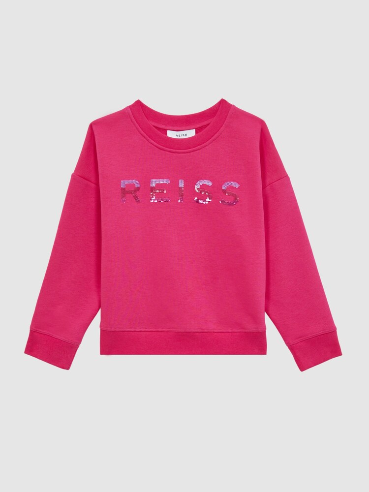Reiss Bright Pink Nina 9-14 yrs Sequin Crew Neck Jumper - Image 2 of 6
