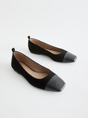 Black Forever Comfort® Leather Toe Cap Ballerinas Shoes - Image 1 of 5