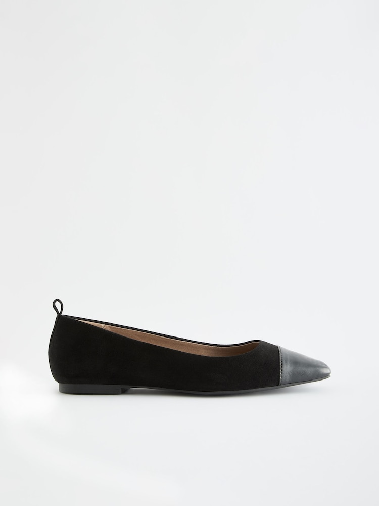 Black Forever Comfort® Leather Toe Cap Ballerinas Shoes - Image 2 of 5