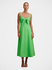 Forever New Green Kara Tie Front Midi Dress with Contains Linen - Image 1 of 4
