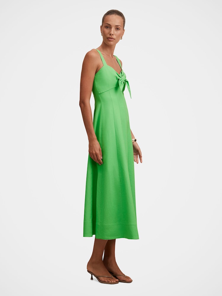 Forever New Green Kara Tie Front Midi Dress with Contains Linen - Image 4 of 4