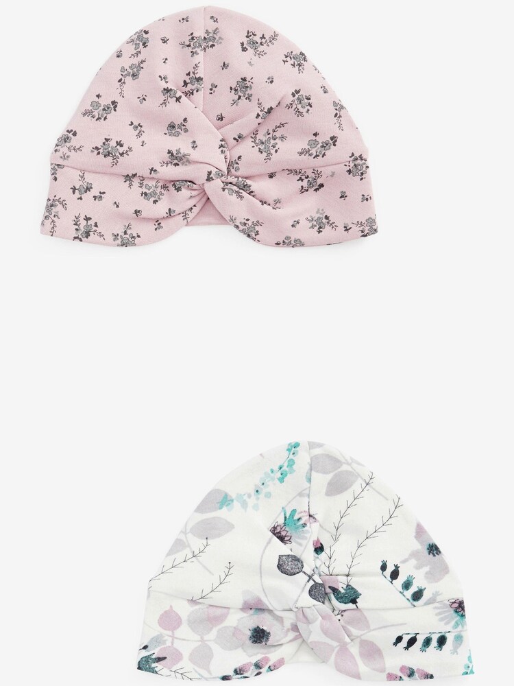 Monochrome Floral Baby 2 Pack Turban Hats (0mths-2yrs) - Image 1 of 4