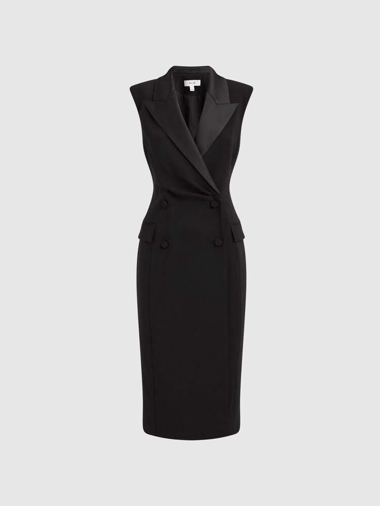 Reiss Black Amari Fitted Double Breasted Midi Dress - Image 2 of 6 Reiss Black Amari Fitted Double Breasted Midi Dress - Image 2 of 6