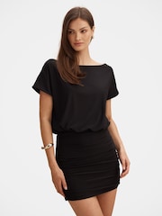 Forever New Black Kiara Tipped Draped Jersey Mini Dress - Image 1 of 5