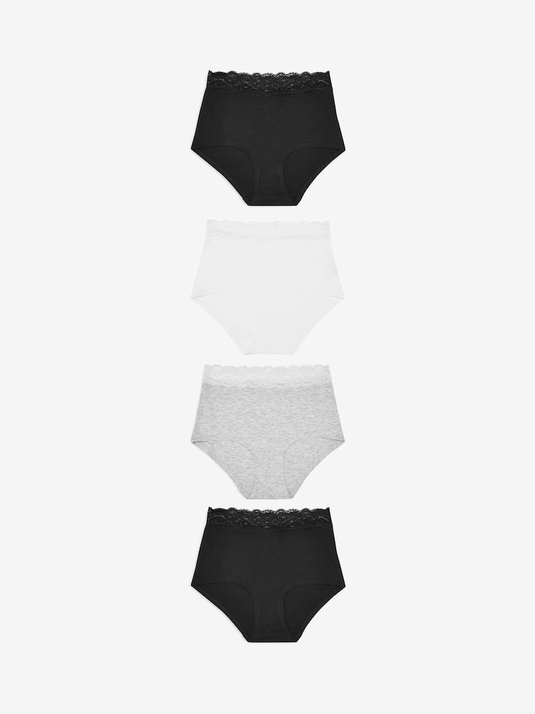 White/Black/Grey Full Brief Lace Knickers 4 Pack - Image 1 of 9 White/Black/Grey Full Brief Lace Knickers 4 Pack - Image 1 of 9