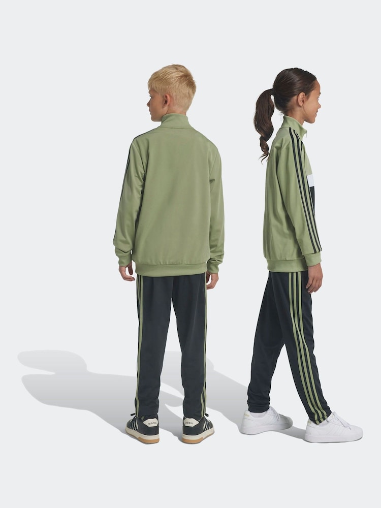 adidas Green/Black Sportswear Essentials 3-Stripes Tiberio Tracksuit - Image 2 of 8