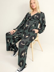 Khaki Green Animal Print Maternity Plissé Jumpsuit - Image 2 of 7