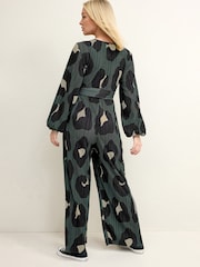 Khaki Green Animal Print Maternity Plissé Jumpsuit - Image 3 of 7