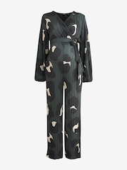 Khaki Green Animal Print Maternity Plissé Jumpsuit - Image 5 of 7