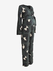 Khaki Green Animal Print Maternity Plissé Jumpsuit - Image 6 of 7