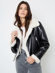 Another Sunday Bonded Aviator Jacket With Faux Fur Lining In Black - Image 1 of 6