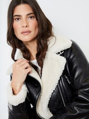Another Sunday Bonded Aviator Jacket With Faux Fur Lining In Black - Image 4 of 6