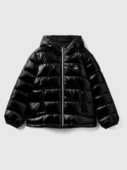 Benetton Mädchen Wattierte Jacke mit Logo, Schwarz - Bild 1 von 3