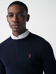 Navy Blue Oxford Crew Neck Regular Mock Shirt Jumper - Image 1 of 7