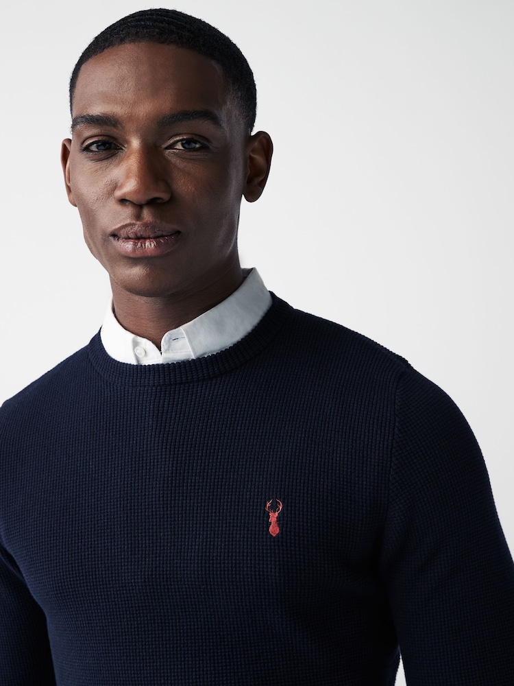 Navy Blue Oxford Crew Neck Regular Mock Shirt Jumper - Image 1 of 7