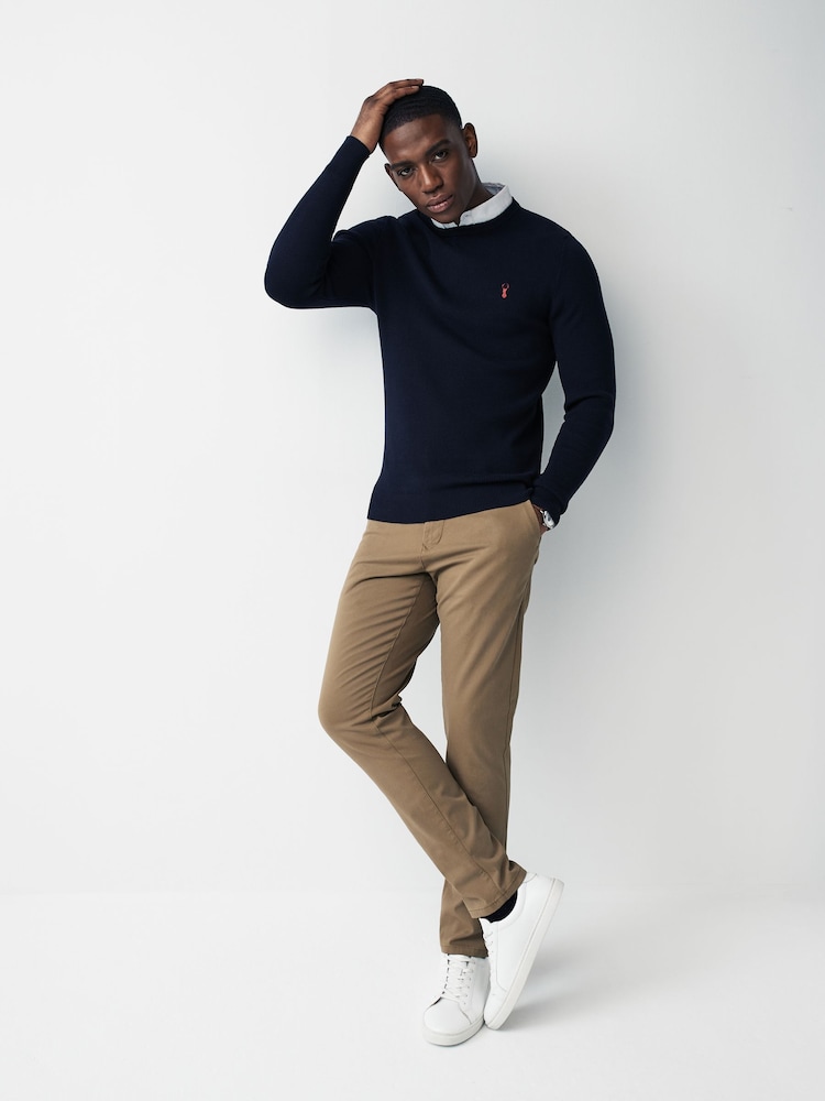Navy Blue Oxford Crew Neck Regular Mock Shirt Jumper - Image 2 of 7