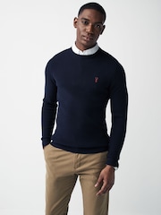 Navy Blue Oxford Crew Neck Regular Mock Shirt Jumper - Image 3 of 7