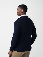 Navy Blue Oxford Crew Neck Regular Mock Shirt Jumper - Image 4 of 7